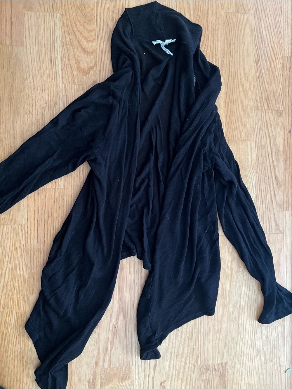 Black Draped Open-Front Hooded Cardigan